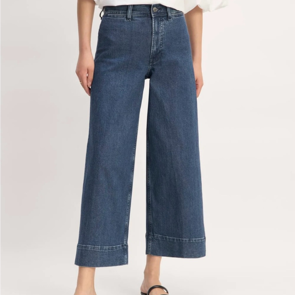 Everlane The Mariner Cropped Jean in Ocean Blue, Wide-Leg Blue Jeans